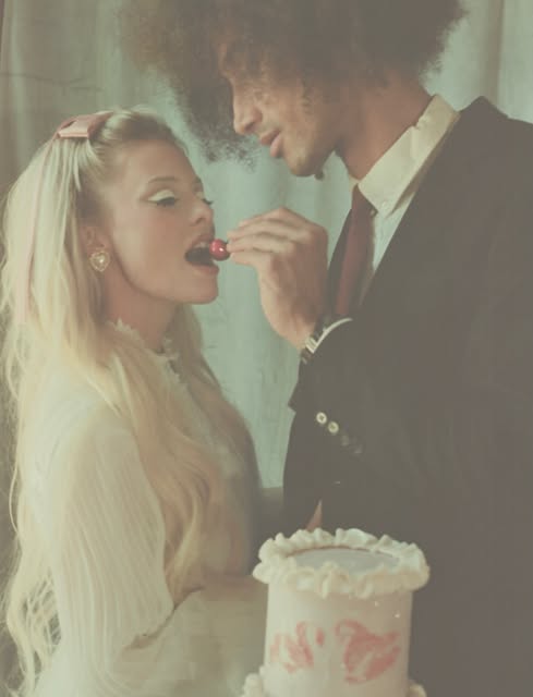Vintage-styled bridal editorial with cake